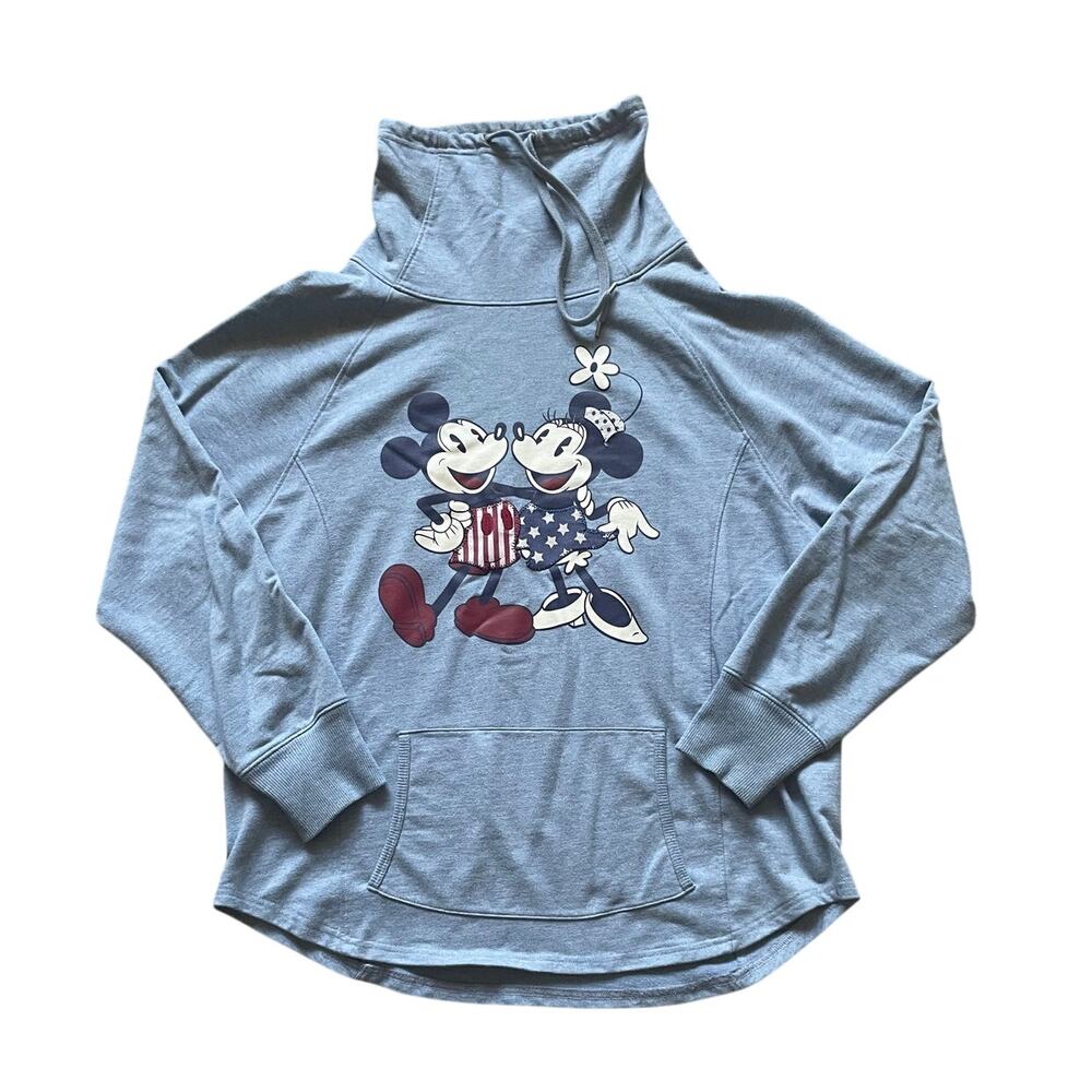 Disney Cowl Funnel Neck Sweatshirt Blue with Mickey Minnie Size XL Retro Print